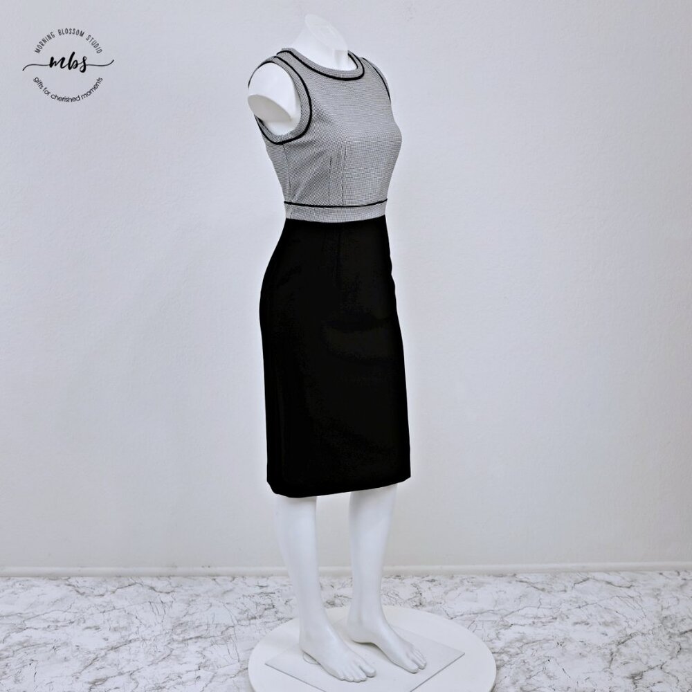 Hobbs London Sienna Crew Houndstooth Sheath Sleeveless Midi Dress Black White‎ 4 - Picture 2 of 13